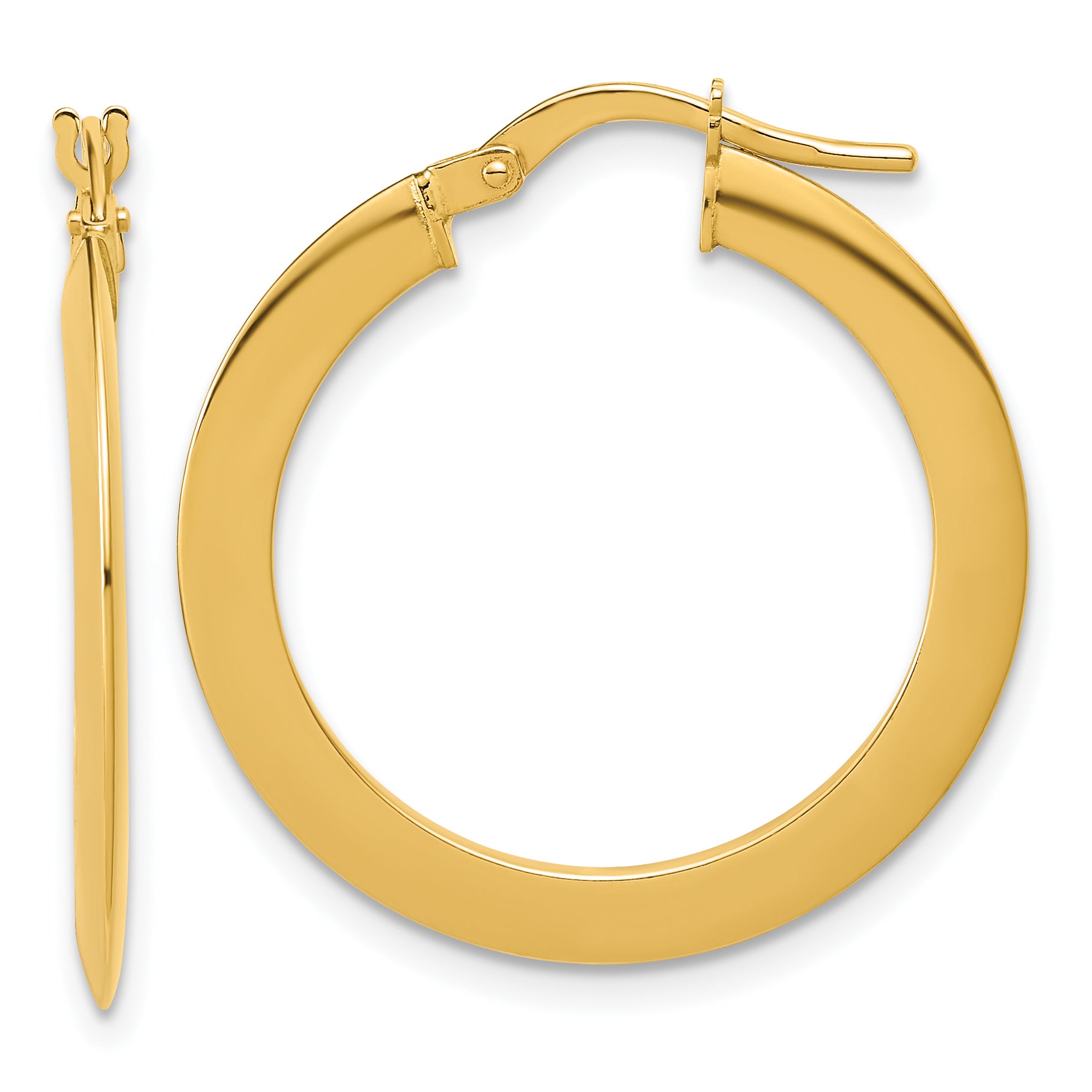 14K Polished Flat Tube Hoop Earrings