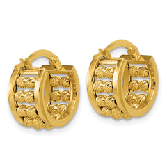 14K Polished and Diamond-cut 2-row Beaded Tube Hoop Earrings