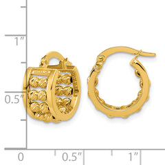 14K Polished and Diamond-cut 2-row Beaded Tube Hoop Earrings