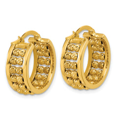14K Polished and Diamond-cut 2-row Beaded Tube Hoop Earrings