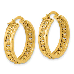 14K Polished and Diamond-cut Beaded Tube Hoop Earrings