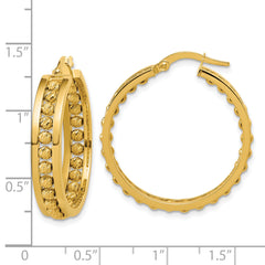 14K Polished and Diamond-cut Beaded Tube Hoop Earrings
