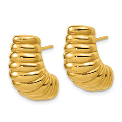 14K Polished and Grooved Hollow Puffed Post Earrings