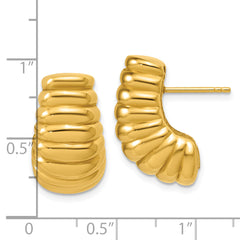 14K Polished and Grooved Hollow Puffed Post Earrings