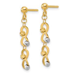 14K Two-tone D/C Beaded Infinity Dangle Post Earrings