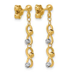 14K Two-tone D/C Beaded Infinity Dangle Post Earrings