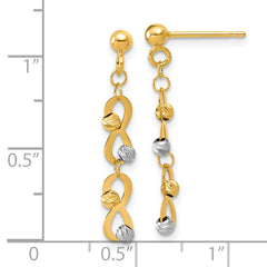 14K Two-tone D/C Beaded Infinity Dangle Post Earrings