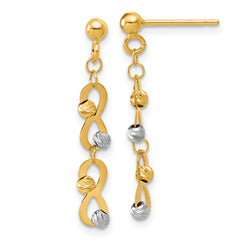 14K Two-tone D/C Beaded Infinity Dangle Post Earrings