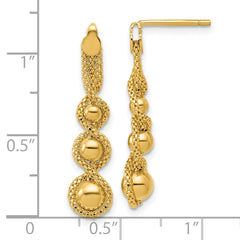 14K Polished and D/C Twisted Beaded Dangle Post Earrings