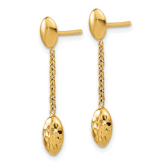 14K Polished and Dia-cut Oval Fancy Dangle Post Earrings