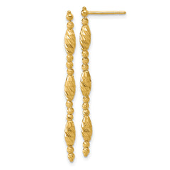 14K Polished and Diamond-cut Beaded Fancy Dangle Post Earrings