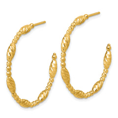 14K Polished and Diamond-cut Beaded Fancy J-Hoop Post Earrings