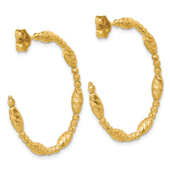 14K Polished and Diamond-cut Beaded Fancy J-Hoop Post Earrings