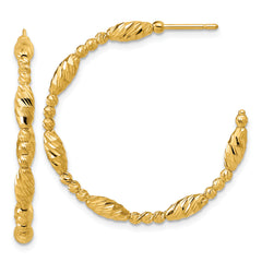 14K Polished and Diamond-cut Beaded Fancy J-Hoop Post Earrings
