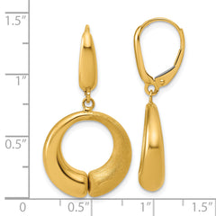 14K Polished and Brushed Circle Leverback Earrings