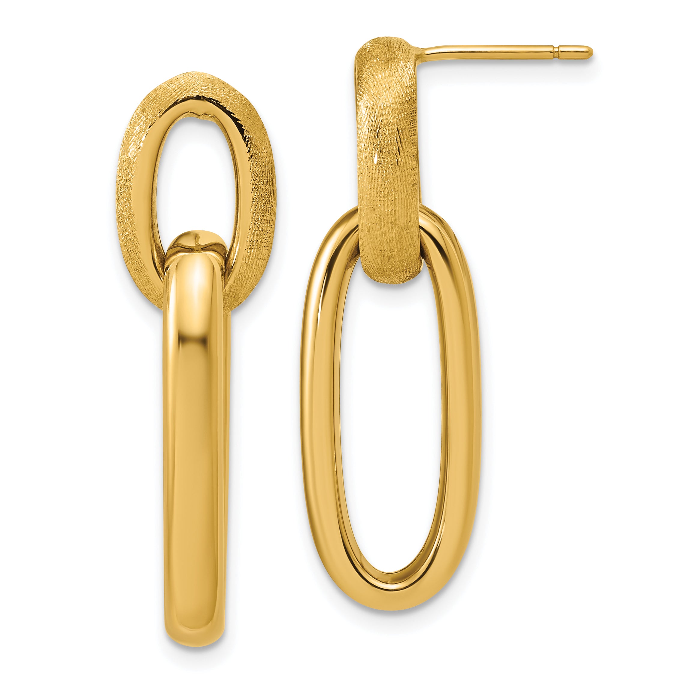 14K Polished and Brushed Ovals Dangle Post Earrings