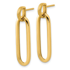 14K Polished and Brushed Oval Dangle Post Earrings