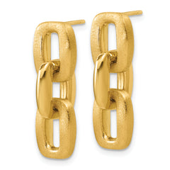 14K Polished and Brushed Squared Link Dangle Post Earrings