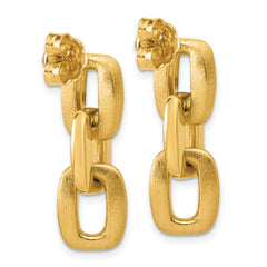 14K Polished and Brushed Squared Link Dangle Post Earrings