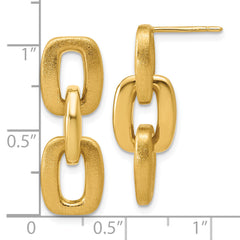 14K Polished and Brushed Squared Link Dangle Post Earrings