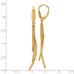 14K Polished and Dia-cut 3-strand Bar leverback Earrings