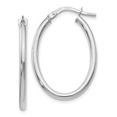 14K White Gold Polished Oval Hinged Hoop Earrings