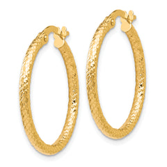 14K Polished and Textured Hinged Hoop Earrings