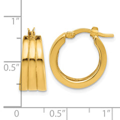 14K Polished Grooved Round Hoop Earrings