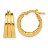 14K Polished Grooved Round Hoop Earrings
