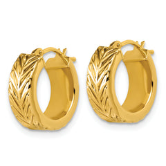 14K Polished and Grooved Round Hoop Earrings