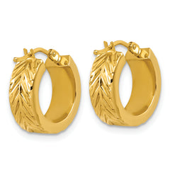 14K Polished and Grooved Round Hoop Earrings