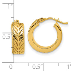 14K Polished and Grooved Round Hoop Earrings