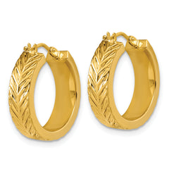 14K Polished and Grooved Round Hoop Earrings