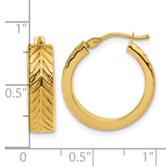 14K Polished and Grooved Round Hoop Earrings