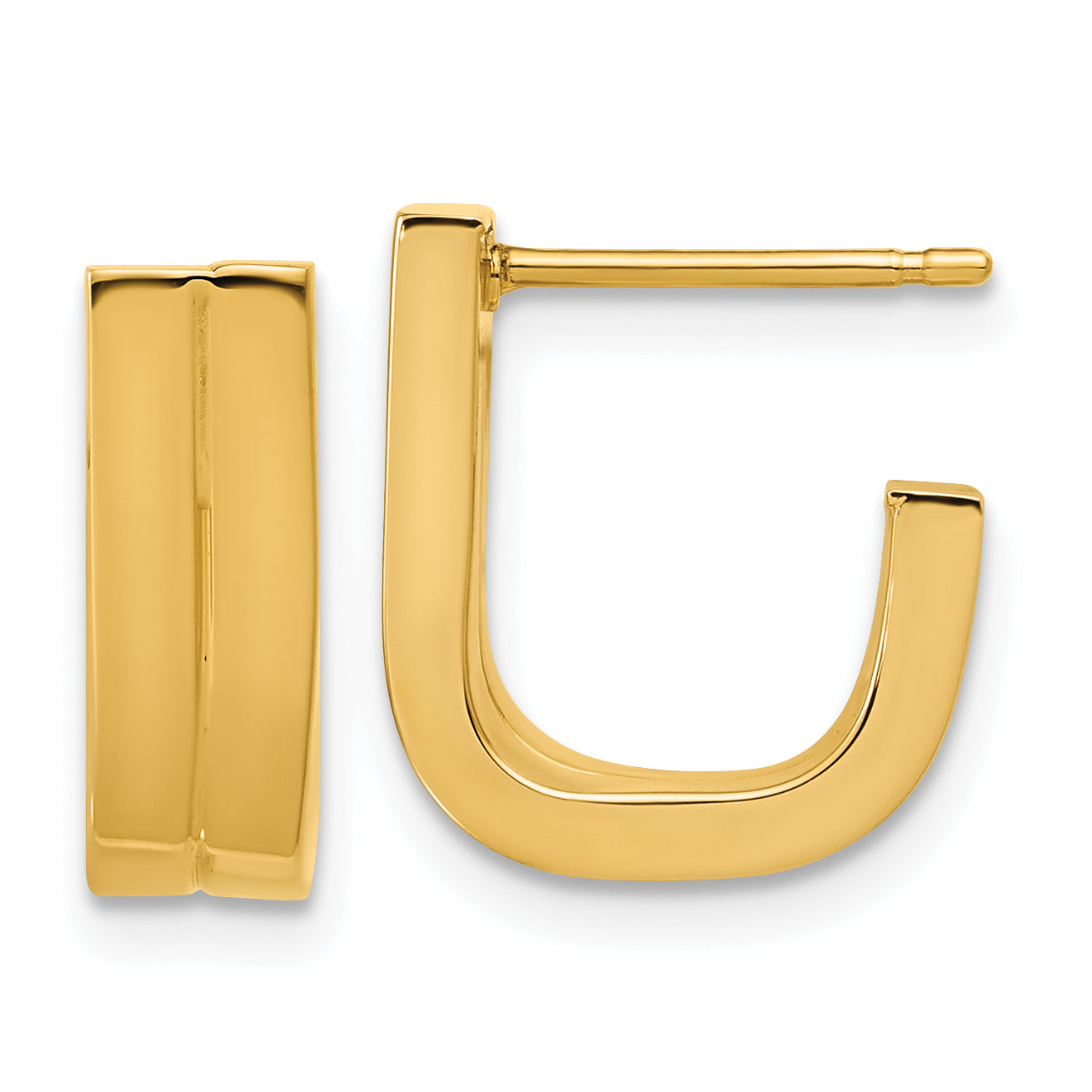 14K Grooved J Hoop Post Earrings