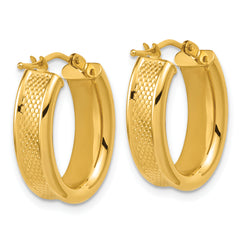14K Polished and Textured Oval Hoop Earrings