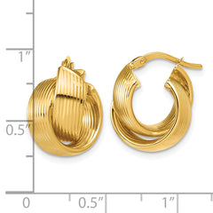 14K Polished Grooved and Twisted Hoop Earrings