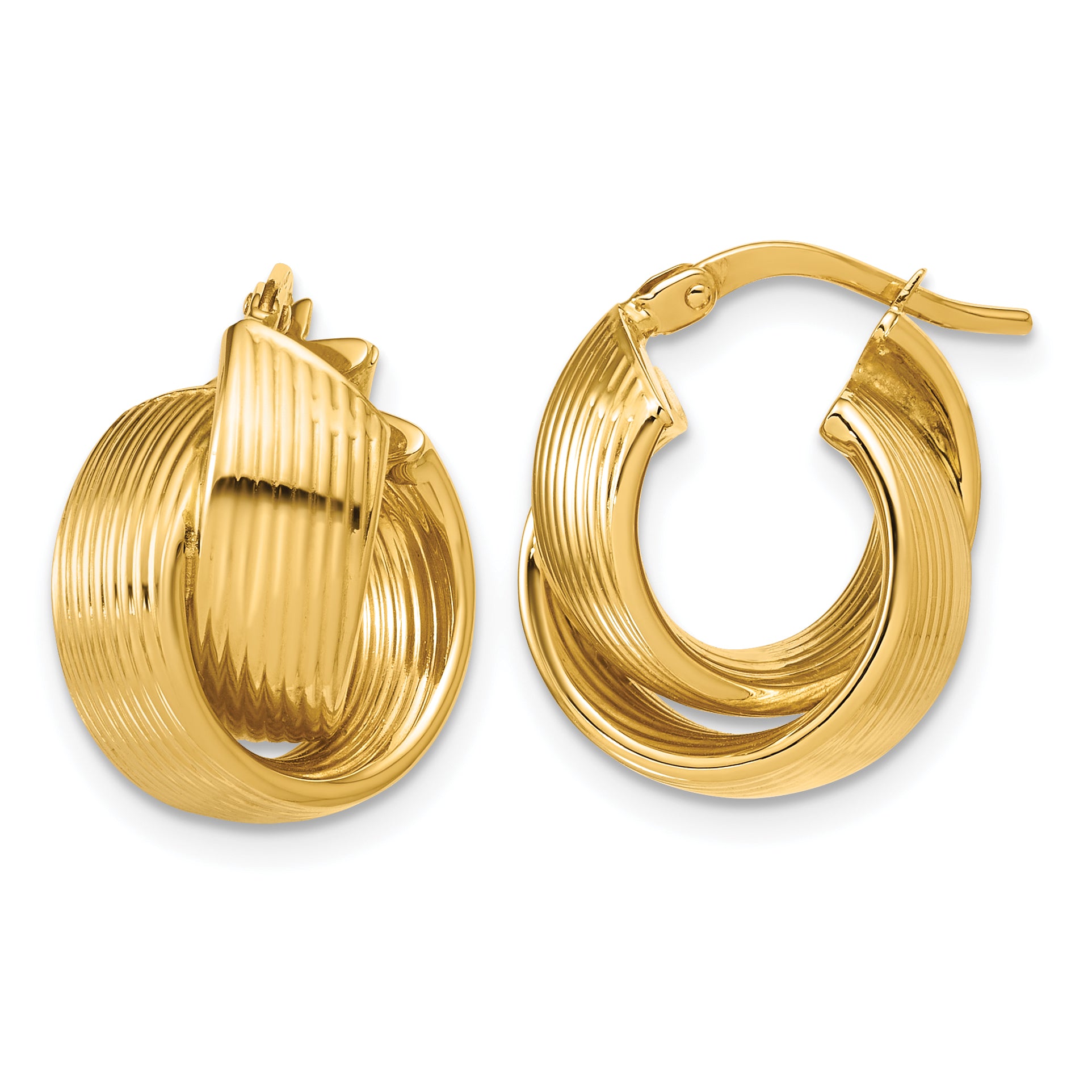 14K Polished Grooved and Twisted Hoop Earrings