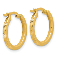 14K Polished and Textured Round Hoop Earrings