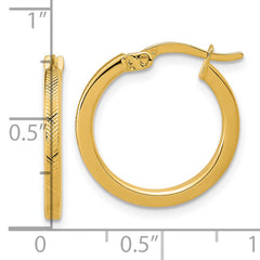 14K Polished and Textured Round Hoop Earrings