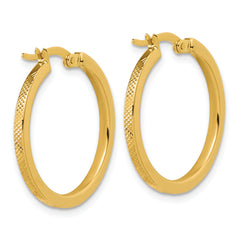 14K Polished and Textured Round Hoop Earrings