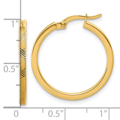 14K Polished and Textured Round Hoop Earrings