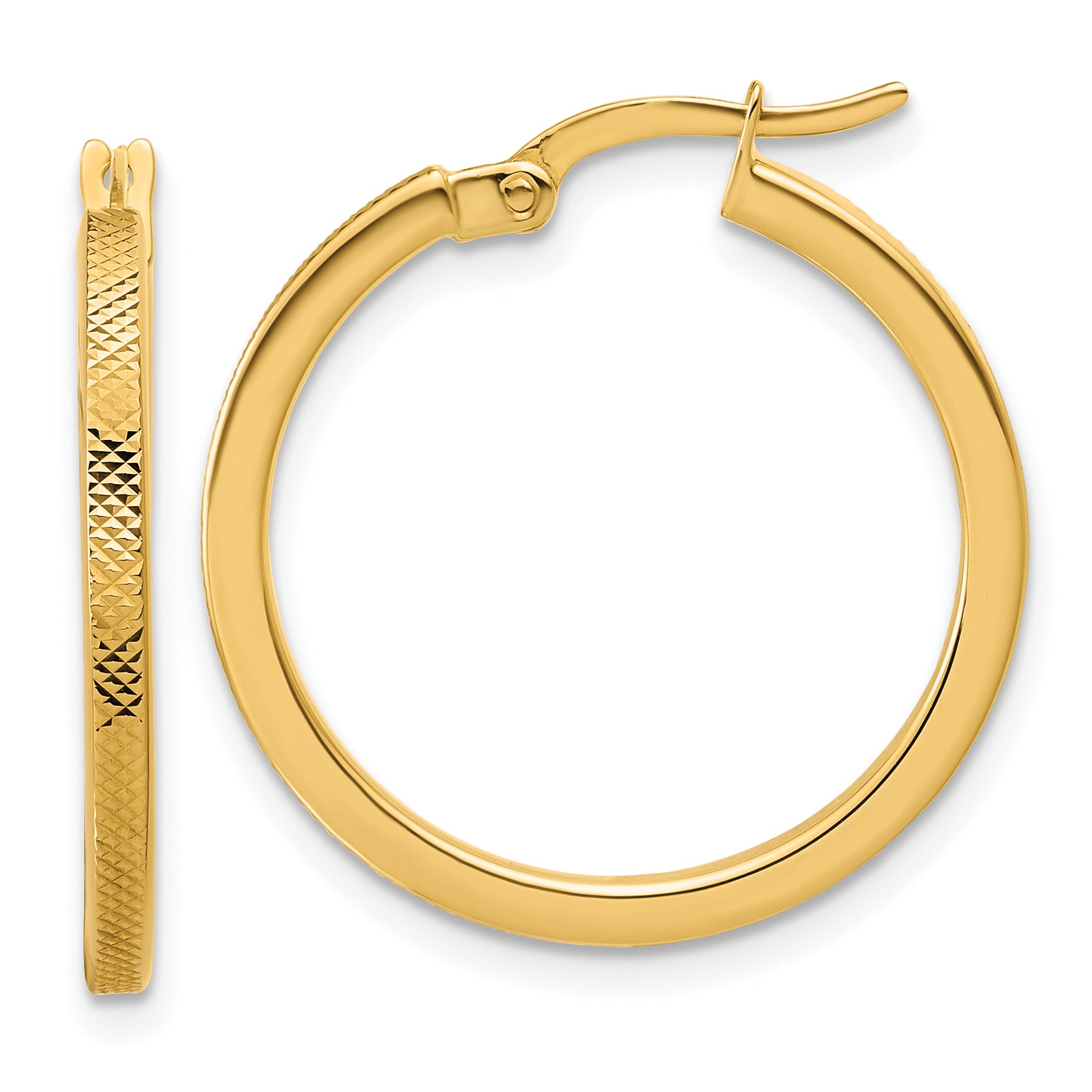 14K Polished and Textured Round Hoop Earrings