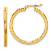 14K Polished and Textured Round Hoop Earrings