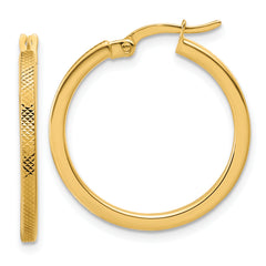 14K Polished and Textured Round Hoop Earrings