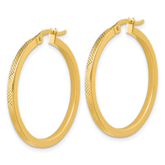 14K Polished and Textured Round Hoop Earrings