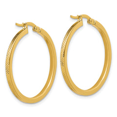 14K Polished and Textured Round Hoop Earrings