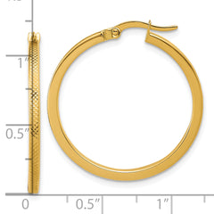 14K Polished and Textured Round Hoop Earrings