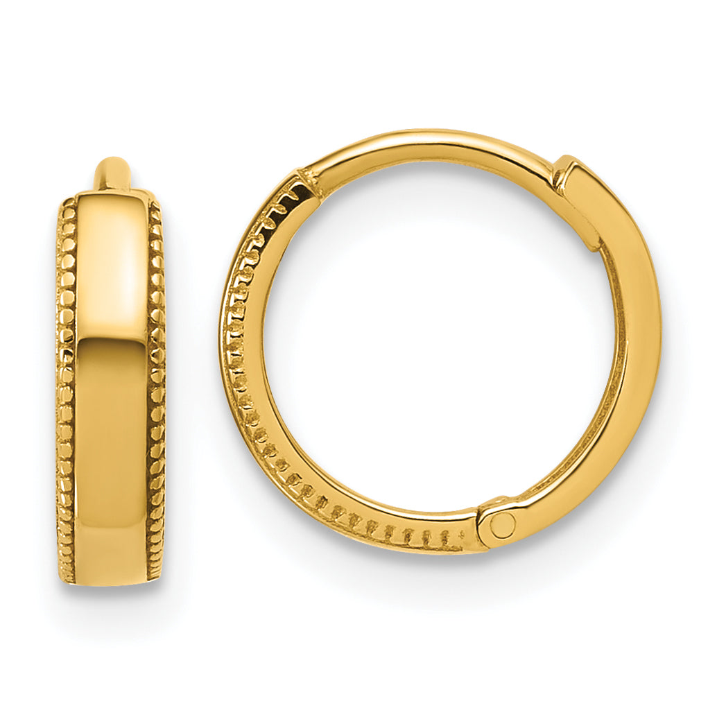 14K Polished Textured Huggie Hoop Earrings
