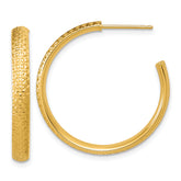 14K Polished and Diamond-cut J-Hoop Post Earrings